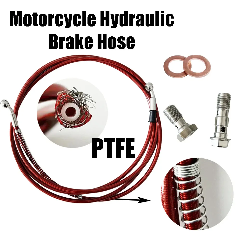 

10~500CM Motorcycle Hydraulic Brake Hose Line PTFE Braided Cable 28 degre Brake Caliper 10mm Banjo Bolt Bleed Screw Nipple