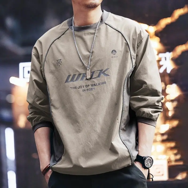 Jaqueta Fina de Outono para Exterior 2026, Camiseta de Manga Comprida Masculina, Suéter Solto de Marca da Moda, Roupa Esportiva de Secagem Rápida, Aga