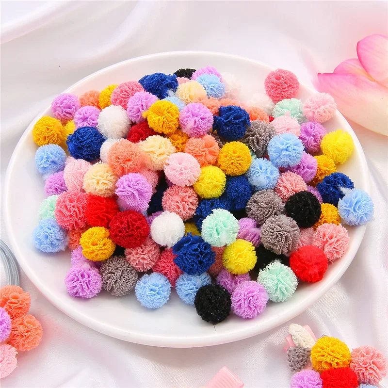 30pcs 15mm Color Lace Chiffon Ball elastic mesh ball DIY Children Clothes Hat Craft Handmade Baby Headdress Decoration Materials