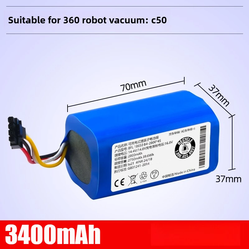2800mAh 3400mAh 5600mAh 6800mAh Battery Suitable for 360 Floor Sweeping Robot Battery X90 X95 S5 S7 S2 T90 S6 C50