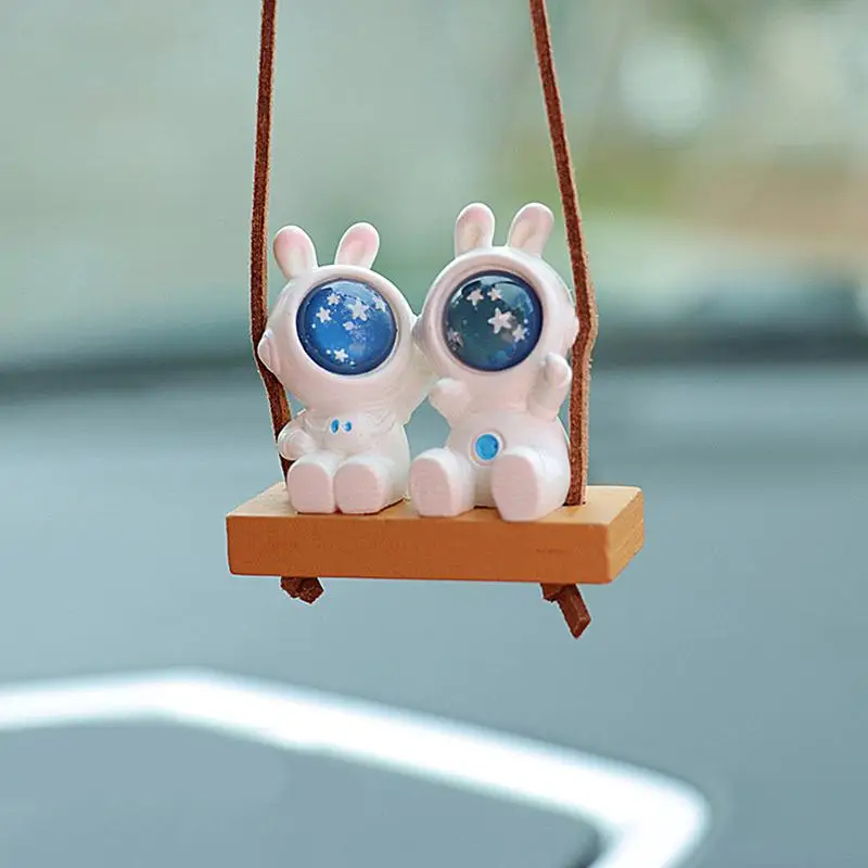 Swing Astronaut Car Pendant Cute Space Rabbit Shape Car Charm Decorative Tree Pendant Funny Colorful Car Ornaments For Walls