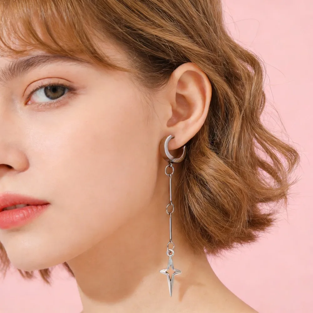 Gothic Jewelry Cross Star Drop Earrings for Women Punk Charms Stitching Rivet Dangle Earrings Korean Fashion Accessories gifts - view 3