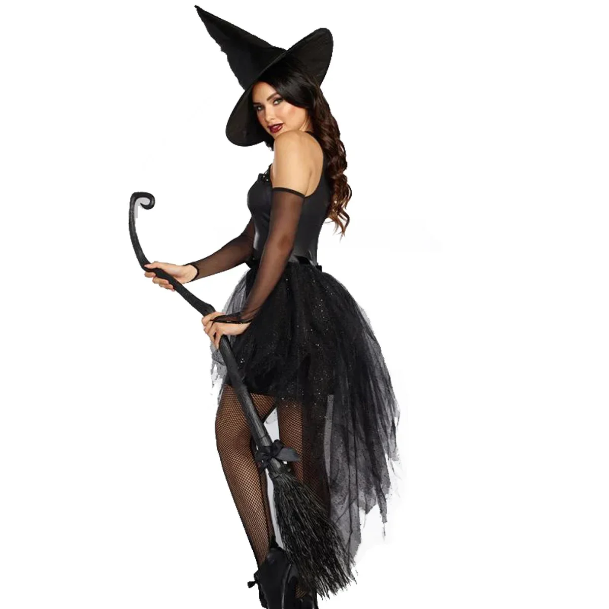 Fantasy Black Witch Fancy Dress Up Party Dress Carnival Performance Clothing Halloween Costume Sorceress Costume Adult Cosplay