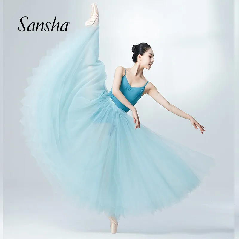 Sansha French Ballet Long Tulle Skirt, Classical Dance Big Flare Tutu Skirt, Dance Half‑Skirt for Practice Performance