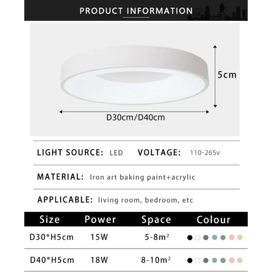 Imagem -06 - Moderno Led Circular Macaron Teto Luz Iluminação Simples e Criativa Sala de Estar Quarto Estudo Varanda Decoração do Lar