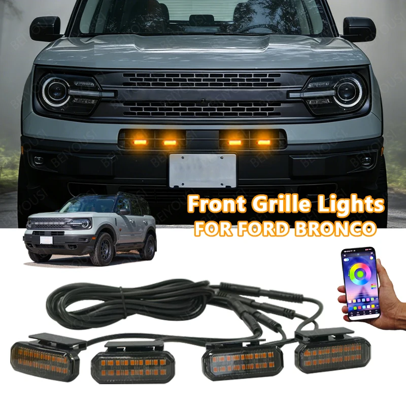 

FOR FORD BRONGO APP Controlled LED Front Grille Yellow Lights Super Bright Daytime Running Lamps Specific Grill Lights