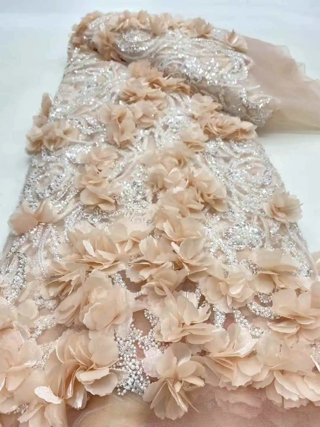 Lo último en tela africana de encaje de flores 3D 2025, Material de encaje de alta calidad, telas de encaje nigeriano francés para mujer, fiesta y boda