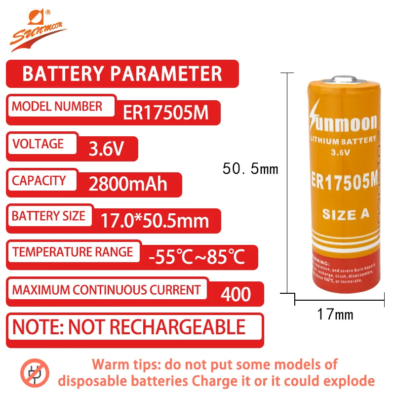 ER17505M 2800mAh 3.6V high-power primary lithium battery for smart water meters, heat meters, and IoT devices