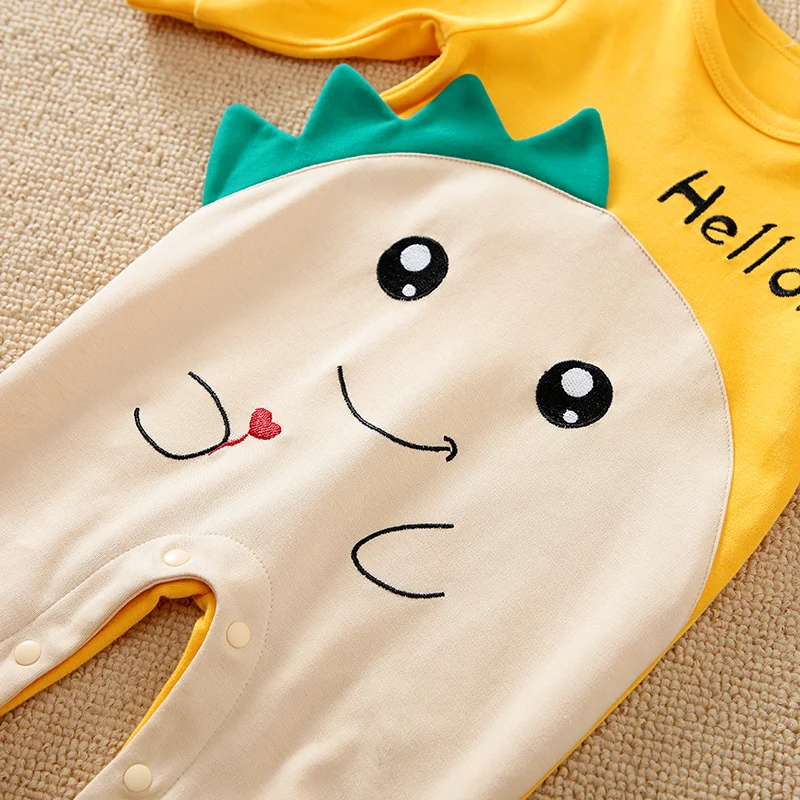 Spring And Autumn Boys And Girls Cute Cartoon Dinosaur 3d Printing Cotton Comfortable Long Sleeve Baby Bodysuit