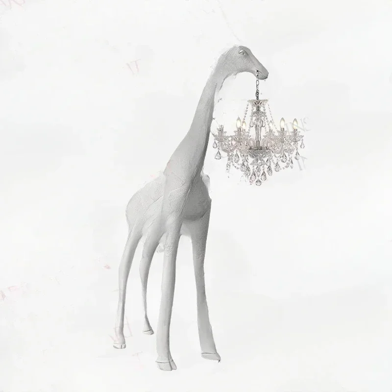 Shopping mall hotel lobbyanimal modelling modern fibreglass giraffe handheld chandelier personalised creative floor lamps