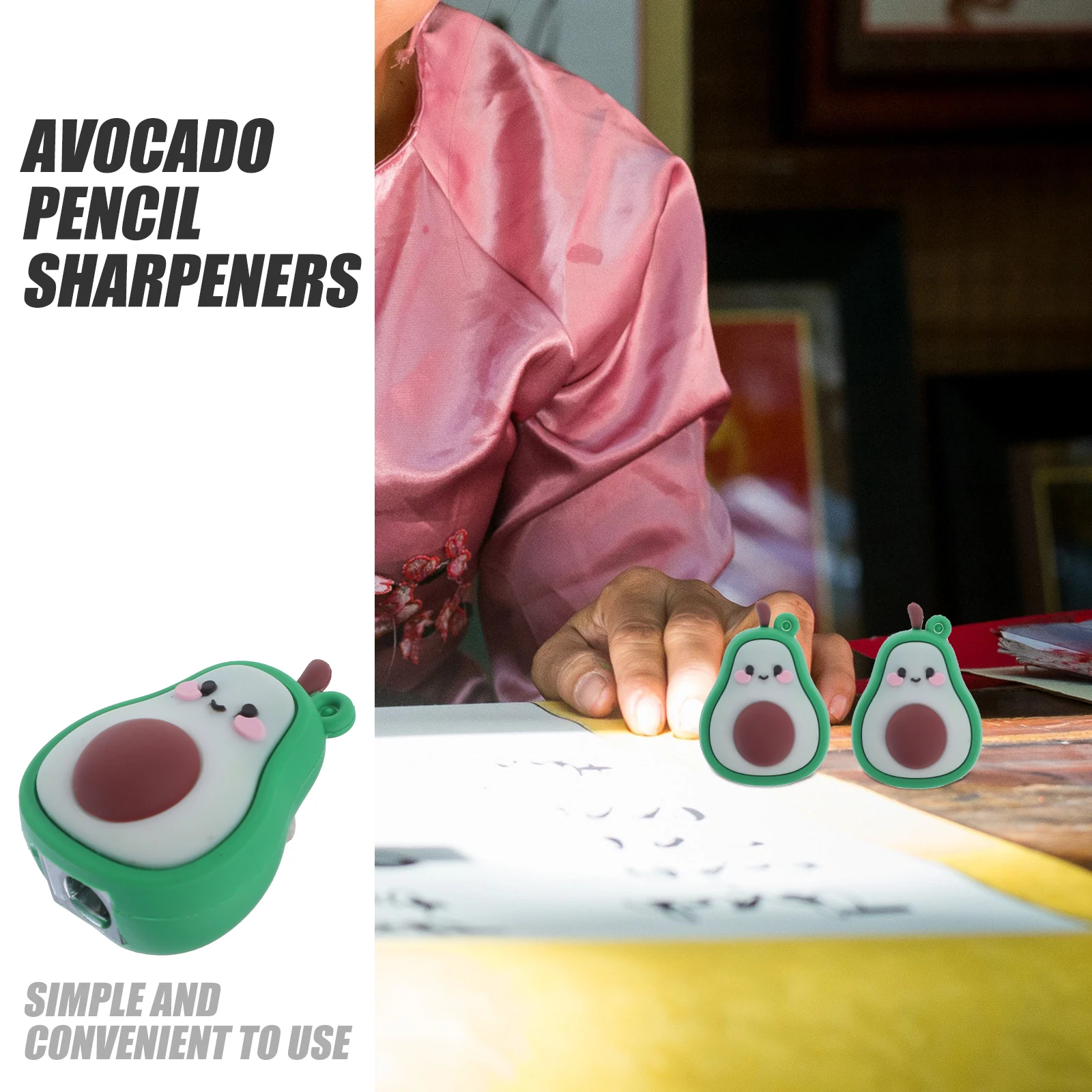 

5 Pcs Avocado Pencil Sharpeners Cute Cartoon School Supplies Kids Stationery Gifts Colored Manual Tools Fruit Design Eraser