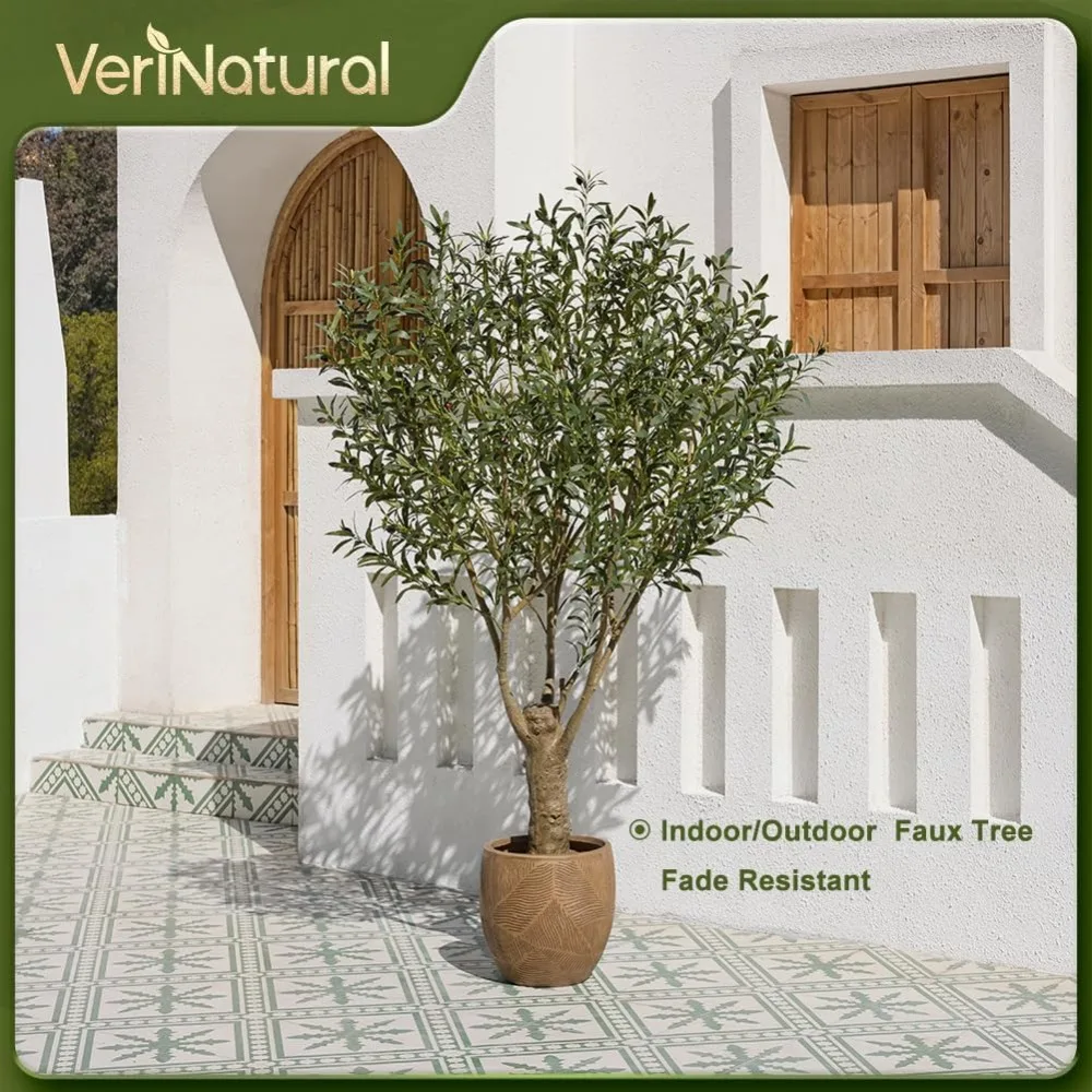 

7-Foot High Artificial Olive Tree - Outdoor Trunk Strong UV Resistant Fake Olive Tree - Large Potted Silk Fake Plant