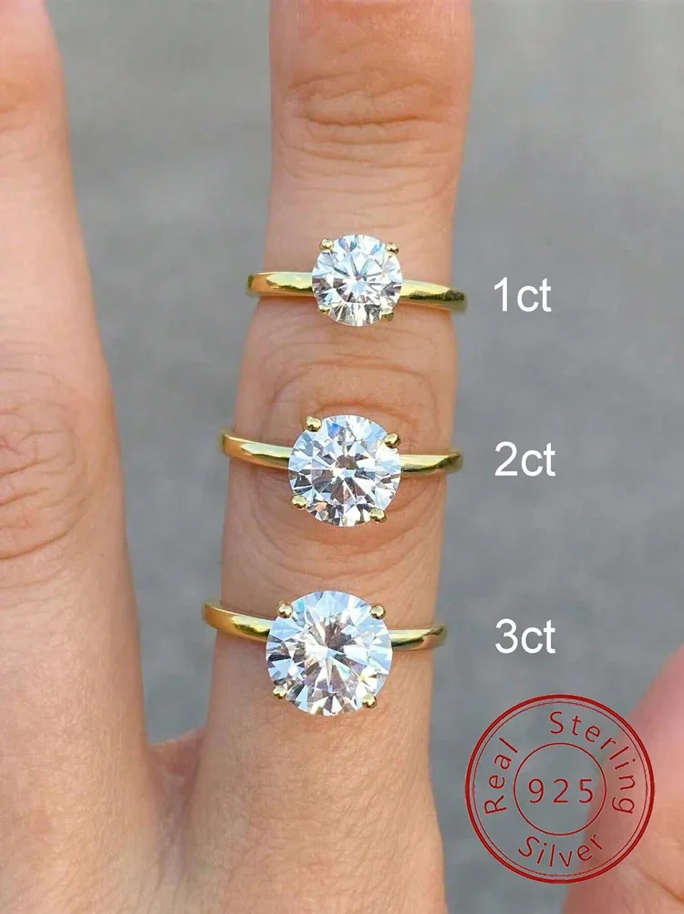 

925 Sterling Silver 1-3 Carats Gorgeous Shiny Round Zircon Ring For Women Engagement Wedding Luxury High Quality Fine Jewelry