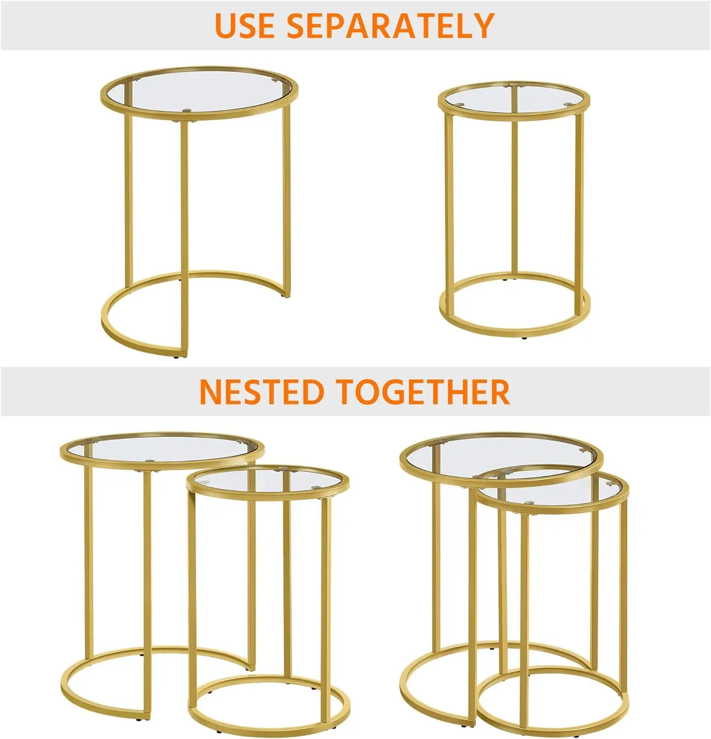 Comfort corner Round Nesting Side Table Stacking Coffee Table,  End Tables w/Frame & Tempered Glass Top & Protective for Living