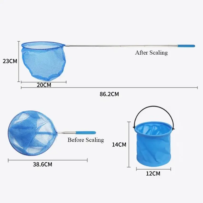 Садовая рыболовная сеть для игр на открытом воздухе, телескопическая, с ведром, для детей, для пляжа, ловли насекомых