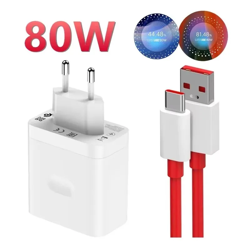 OnePlus 80W SuperVOOC EU Fast Wall Charger for OnePlus 10 11 12 Nord CE 2 3 Lite OPPO realme 10 GT NEO 2 3 Type C USB Cable