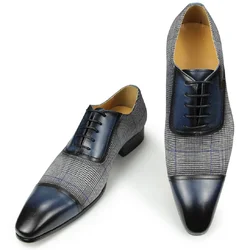 Zapatos de cuero Oxford para hombre, calzado de negocios de lujo, alta calidad, talla 48, 49, 50, Punta puntiaguda, vestido de novia, Patchwork