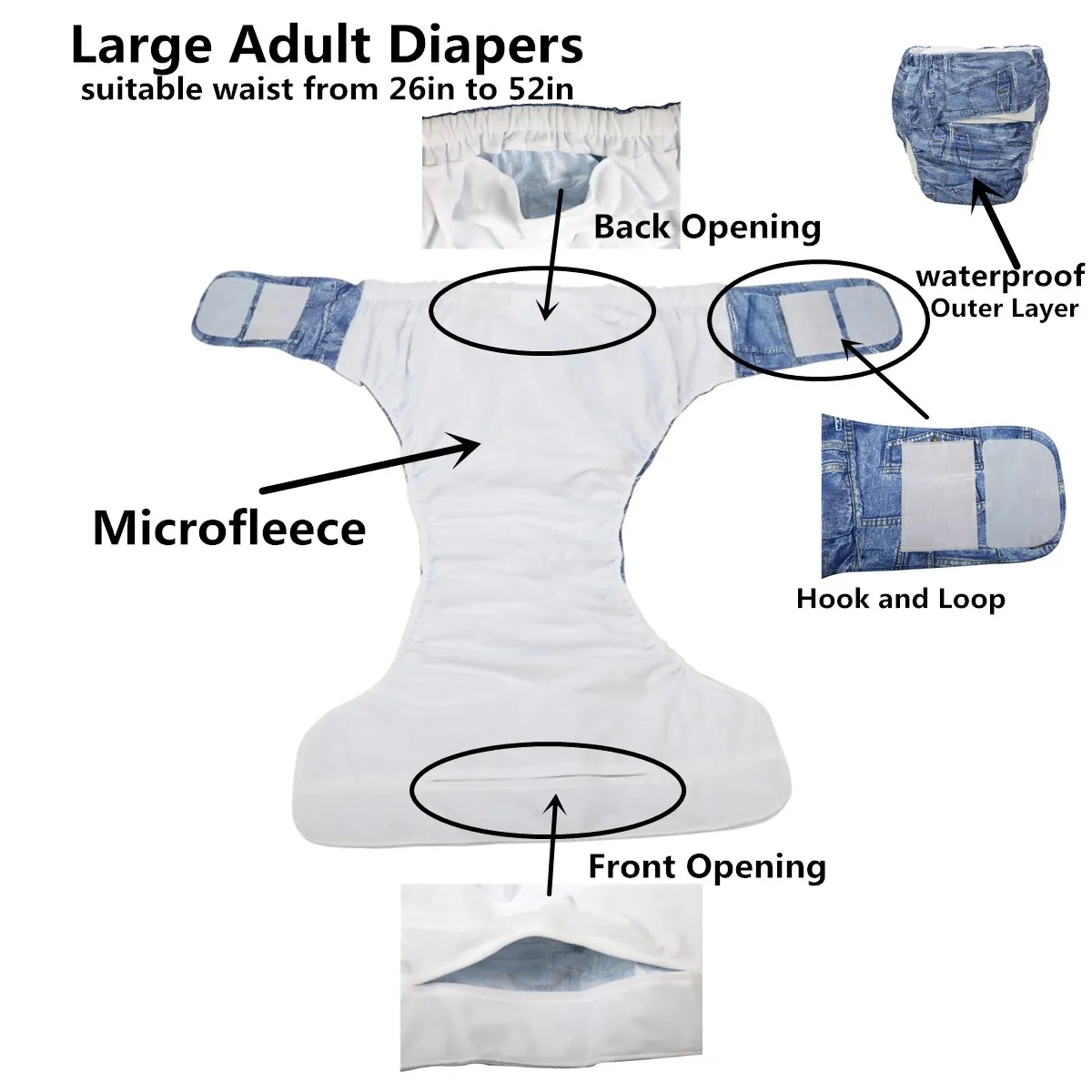 [Sigzagor]1 Adult Cloth Diaper Nappy Urinary Incontinence Pocket Reusable Washable Hook Loop ABDL Age Play 26.7in to 50.4in XL