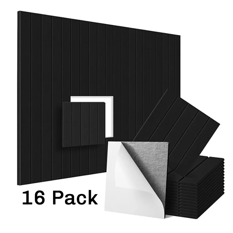 

B48B-16 Pack Self-Adhesive Acoustic Panels, Sound Proof Foam Panels, High Density Soundproofing Wall Panels Durable Black 12X12X