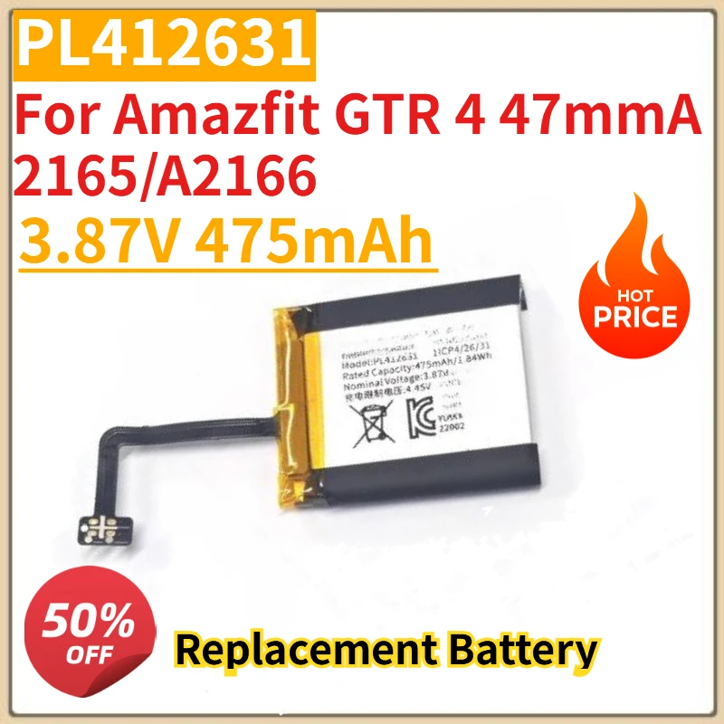 

Высококачественная новая сменная батарея PL412631 3.87V 475mAh для Amazfit GTR 4 47mmA 2165/A2166 (батарея для часов)