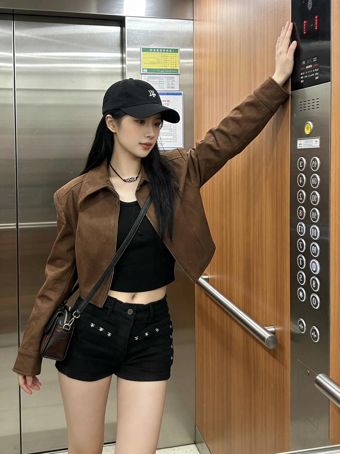 Giacca Americana Retrò in Camoscio per Donna, Colore Caffè, Nuova Moda Primaverile, Cappotto Elegante per Signore