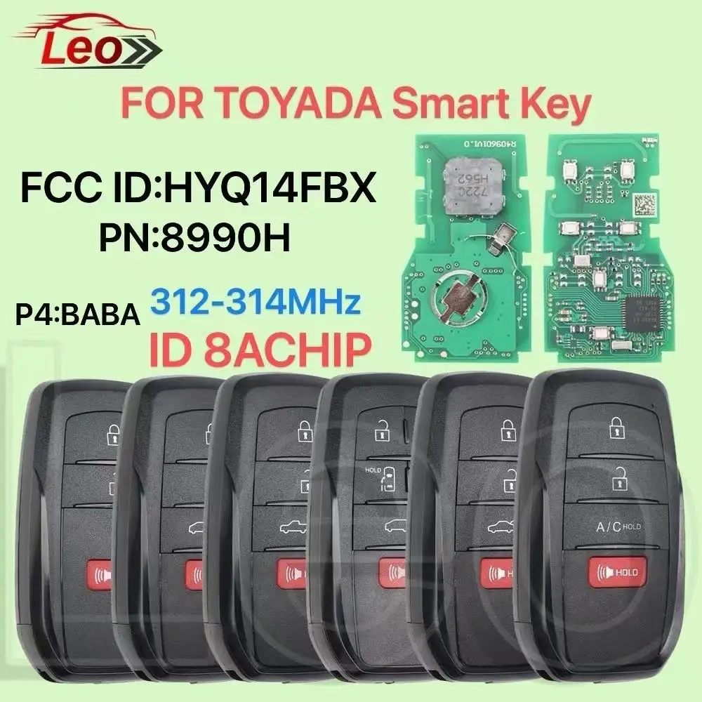 Leo FCCID:HYQ14FBX PN:8990H 312-314MHz ID:8ACHIP Car Smart Remote Key For TOYOTA Senna Highlander Land Cruiser Prado Prius 2020+