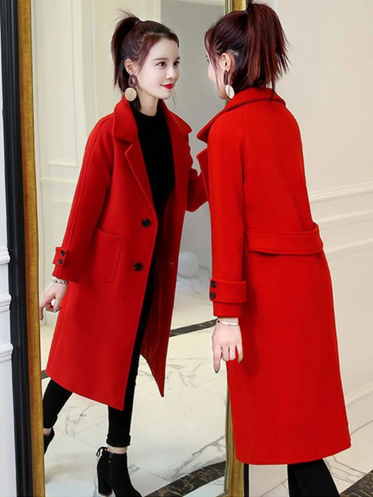 

Women's Mid-Length Woolen Coat Loose Fit Autumn Winter New Sle Faionable Slimming Outerwear Soft Comfortable Material