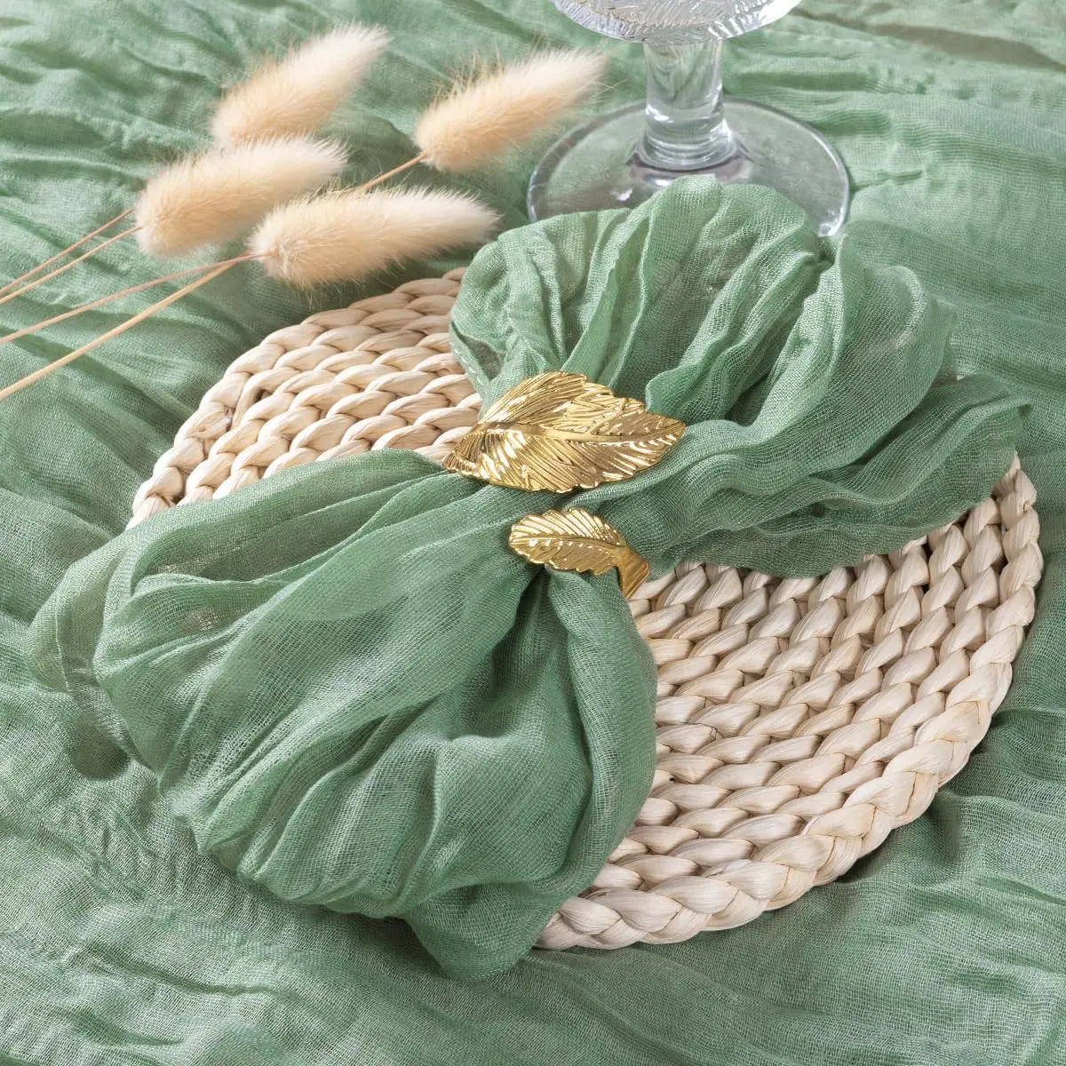 

6PCS Sage Green Cheesecloth Napkins, Easter Spring Napkins, Boho Washable Dinner Table Napkins for Wedding Party Birthday Decor