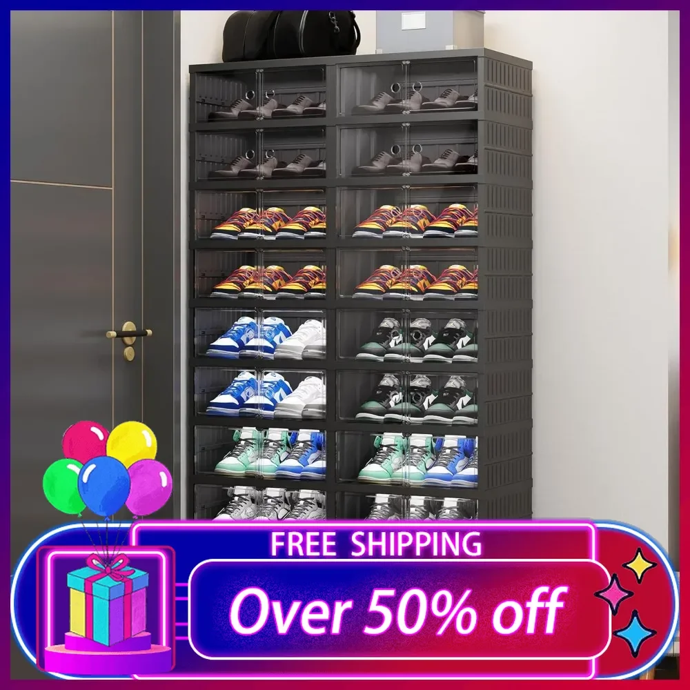 Zapatero plegable para armario, organizador de zapatos plegable de plástico de 9 niveles-36 pares con puerta transparente, organizador independiente