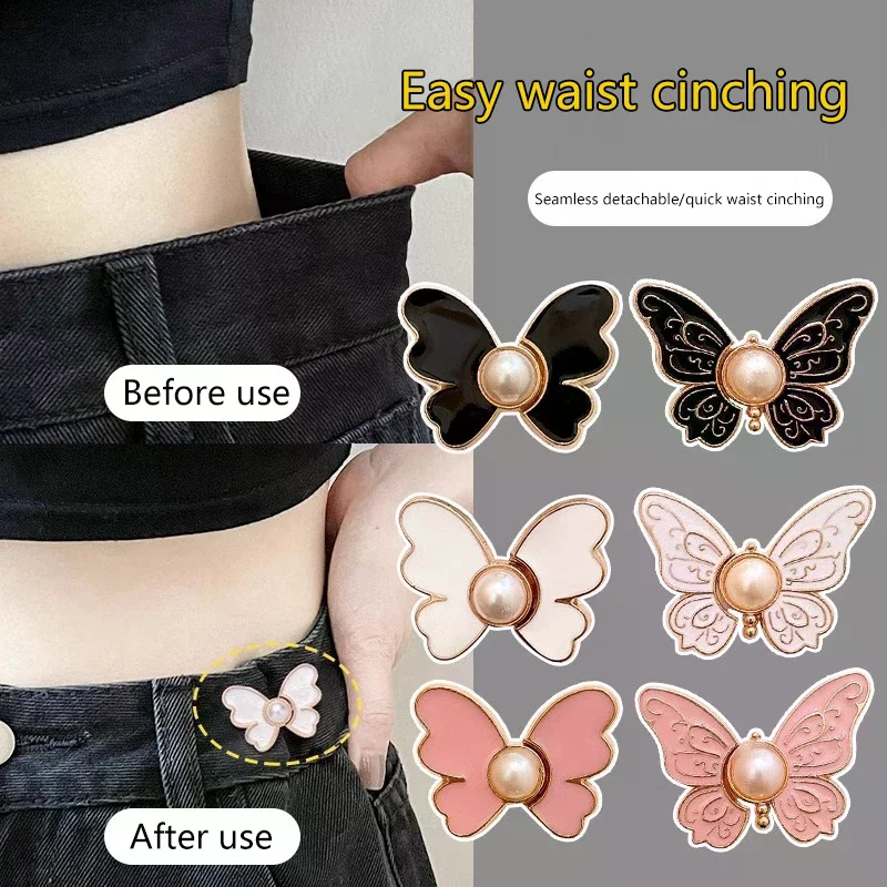 Butterfly Jeans Button Adjustable Clips For Pant Skirts Waist Tightener Buckle Snap Button Adjuster Pants Pin Retractable Button