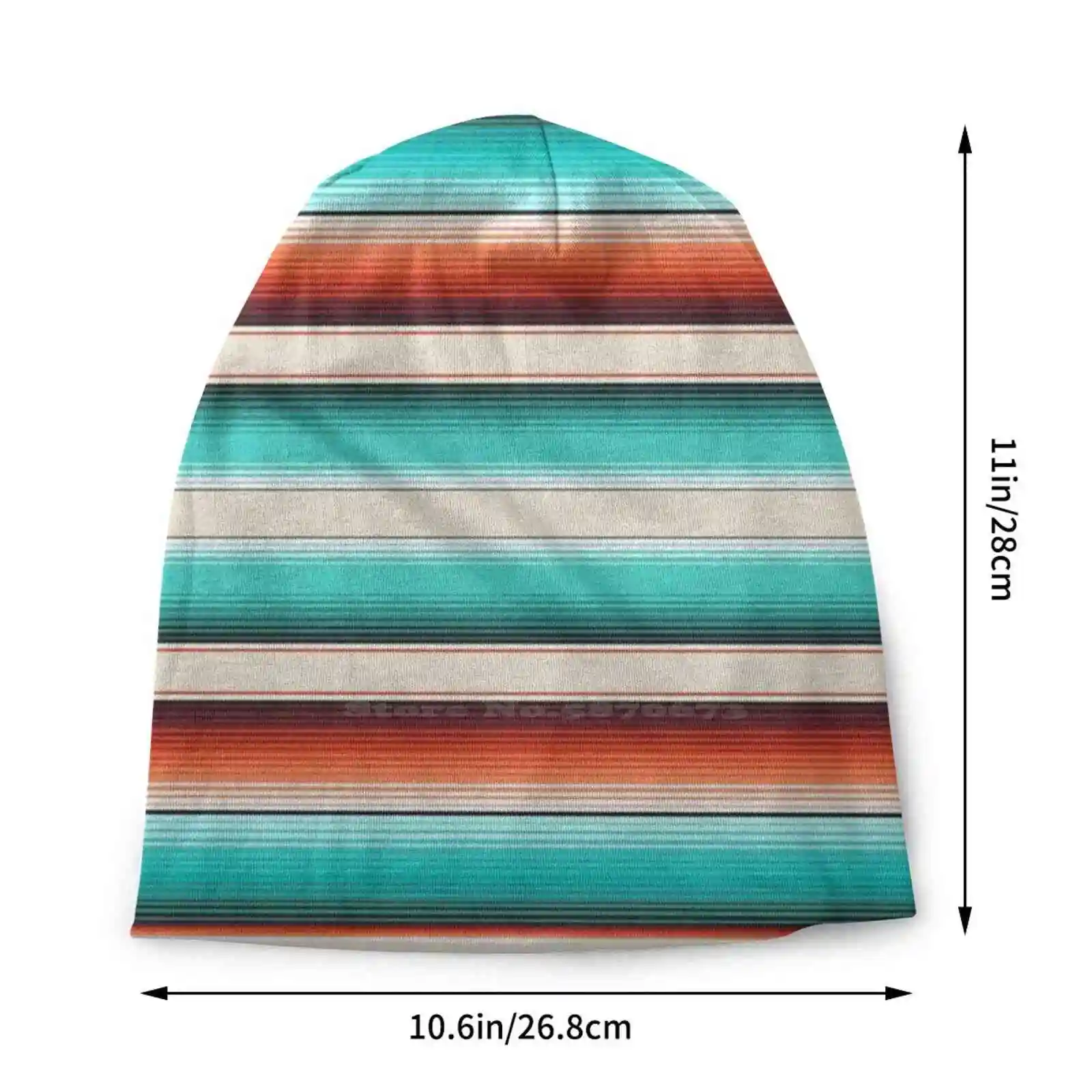 Navajo White , Turquoise And Burnt Orange Southwest Serape Blanket Stripes Knitted Hat Warm Beanie Outdoor Caps Serape Stripes