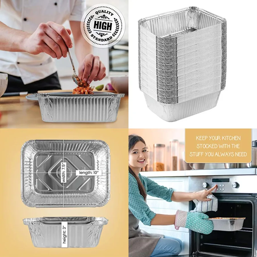 

Disposable Aluminum Takeout Tin Foil Baking Pans 7'' X '' X 3'' Inch Bakeware - Cookware Perfect for Baking Cakes, Brownies, Br