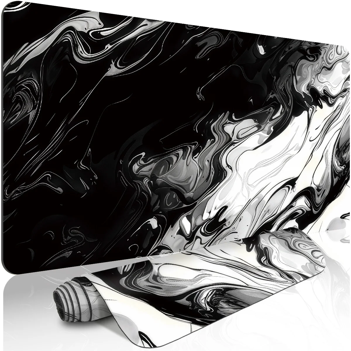 Black White Marble Abstract Extended Gaming Mouse Pad Durable Rubber Non-slip Desk Mat XL XXL