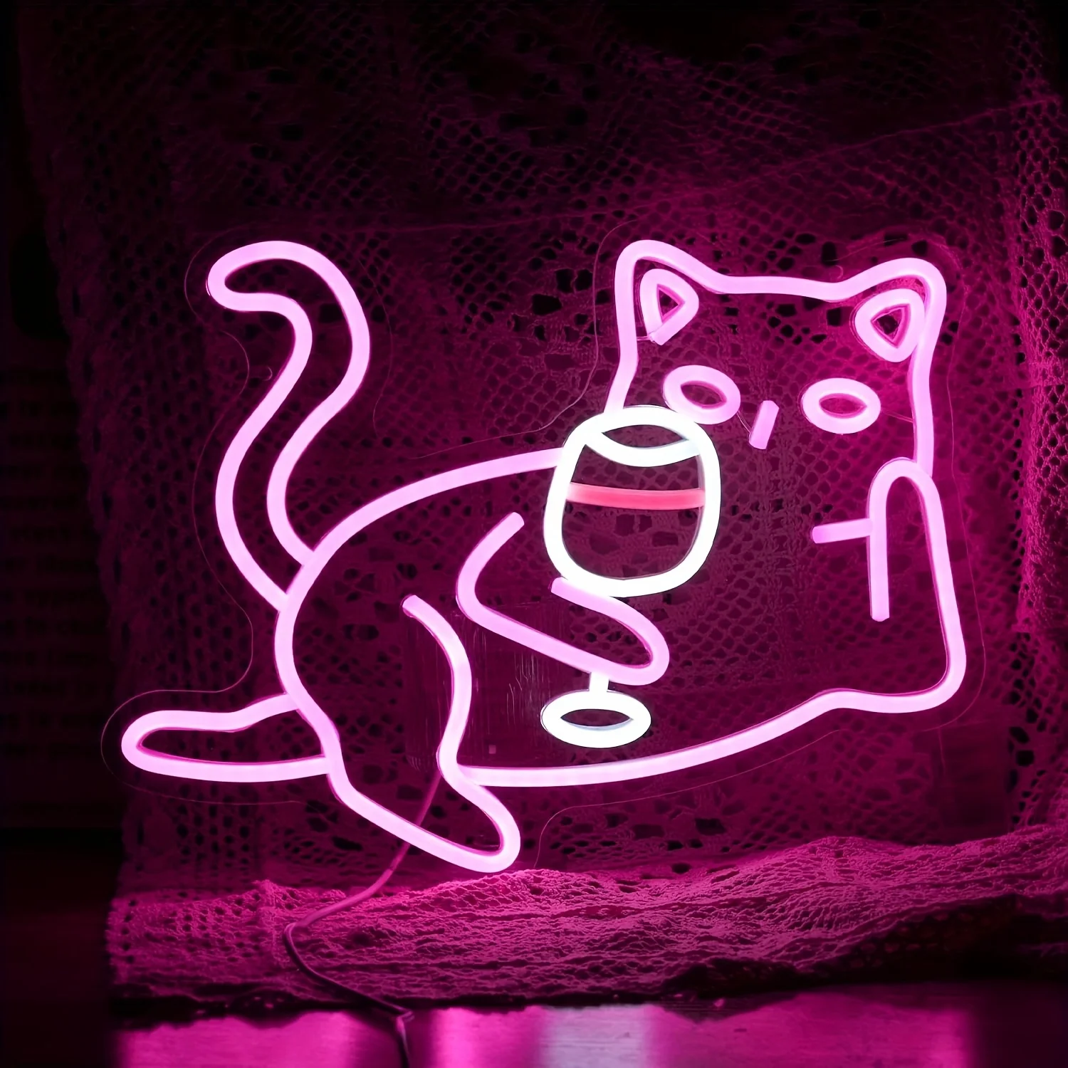 

Кошачий бокал для вина, неоновый светодиодный светильник с регулируемой яркостью, настенный декор, USB-питание, декор для бара, логотип, гостиная, кошачий кафе, арт-ресторан, подарок для любимого кошки