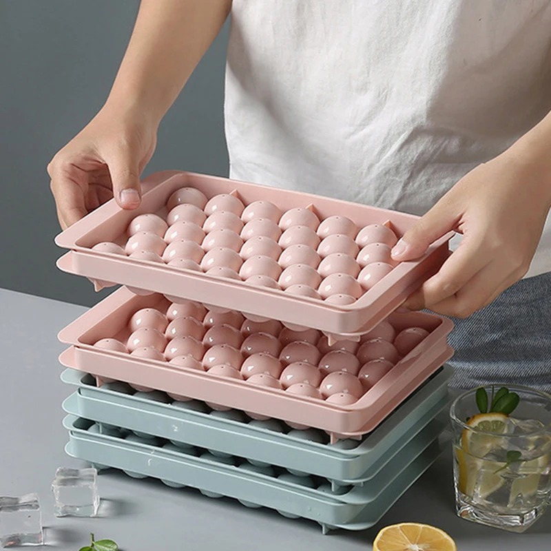 1Pc 3D Round Ice Cube Tray with Lid Plastic Diamond Spherical Style Ice Mold DIY Mould Ice Ball Maker Kitchen Tools