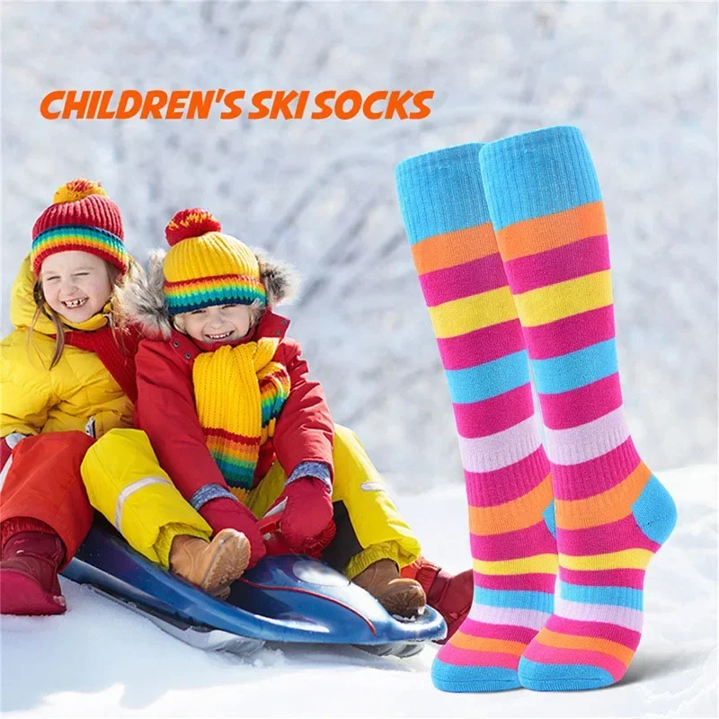 2025 Ski socken lange gestreifte Kinder Roller Wander-und Ski strümpfe für Jungen Mädchen bequeme warme Verdickung Snowboard Socke