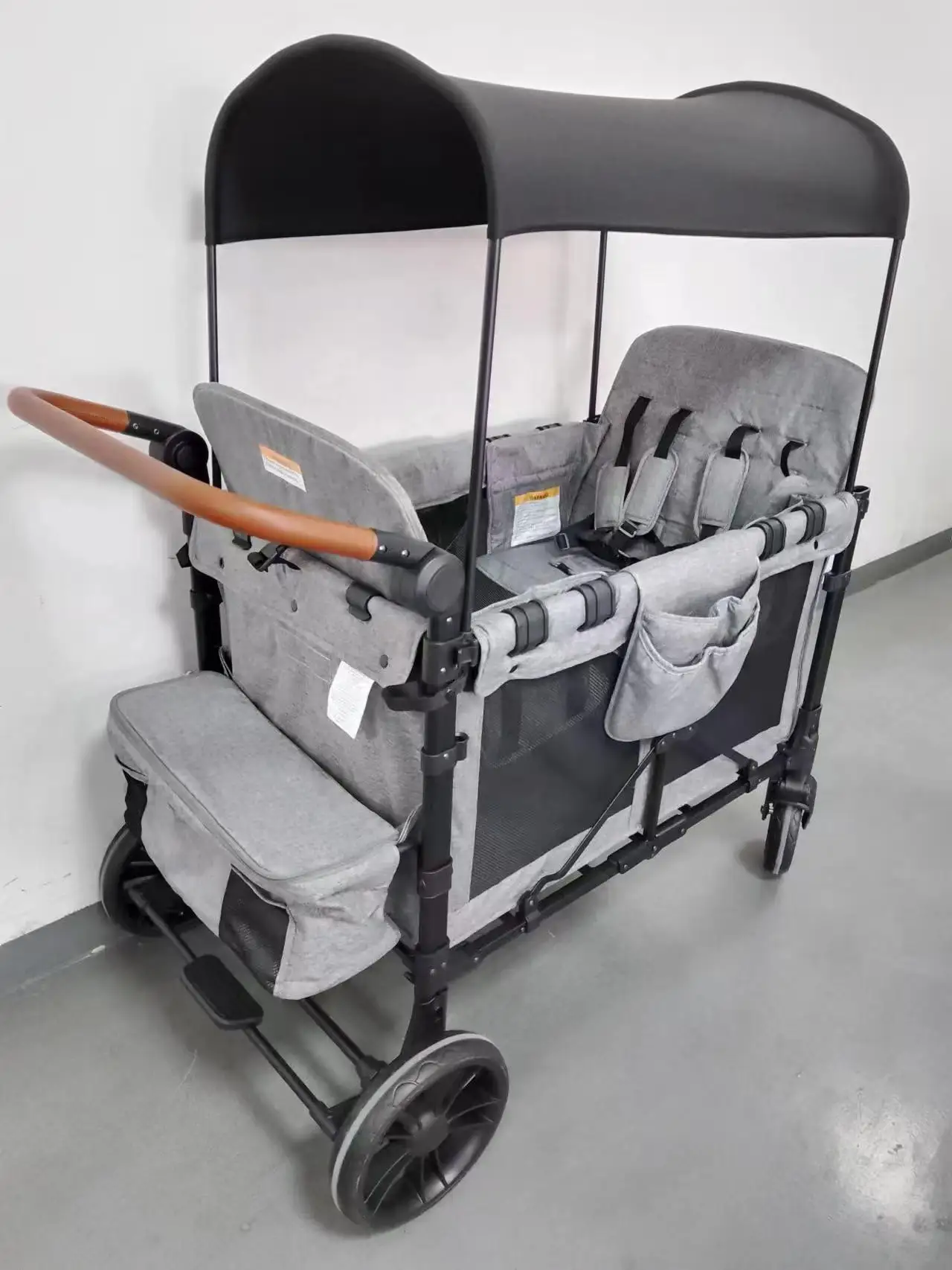 High Quality Double Handle  Baby Stroller Foldable Large Space Four Seat Breathable Baby Wagon