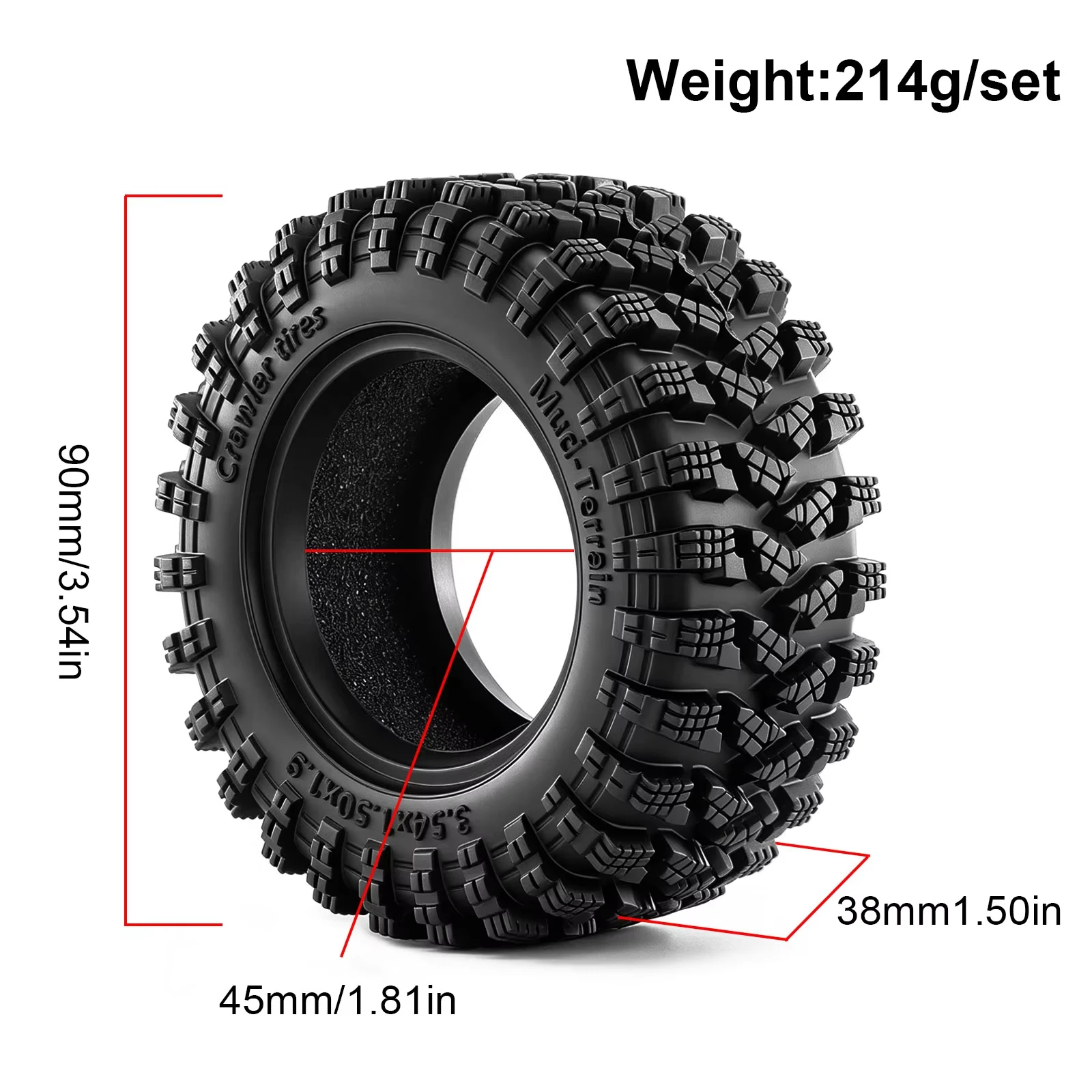 4PCS 1.9" 90*38mm Rubber Crawler Tires for 1/10 1/12 SCX10 II III TRX4 TRX6 GEN7/8 MJX H12P MN128 RC Crawler Parts - view 2