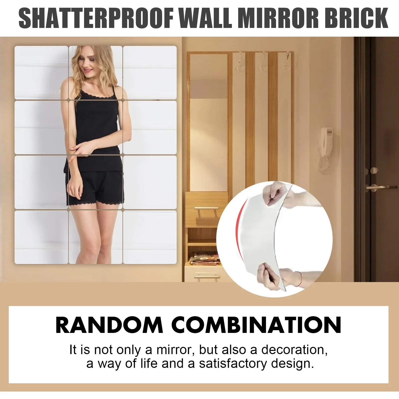 12Pcs Square Acrylic Wall Mirror Sticker Self Adhesive DIY Mirror Flexible Sticker Self-adhesive Makeup Mirrors Full Body Mirror