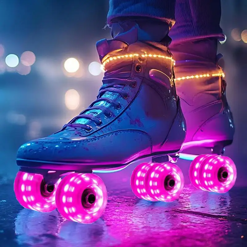 Quad Roller Skate Wheels 4 Pieces Light Up Roller Skate Wheels Wear-Resistant High Elasticity Skate Replacement Wheels For