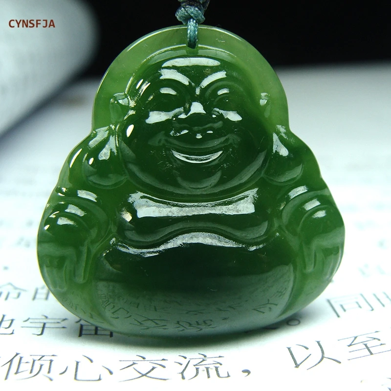 CYNSFJA Real Rare Certified Natural Hetian Jasper Nephrite Amulets Buddha Green Jade Pendant Hand Carved High Quality Bless Gift