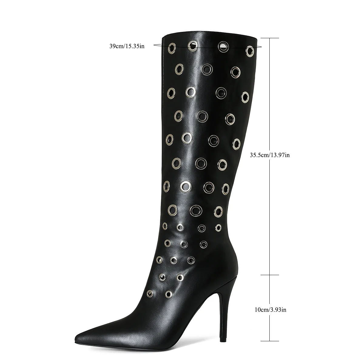 Black Women Pointed Toe Stiletto High Heels Knee High Boots 2025
