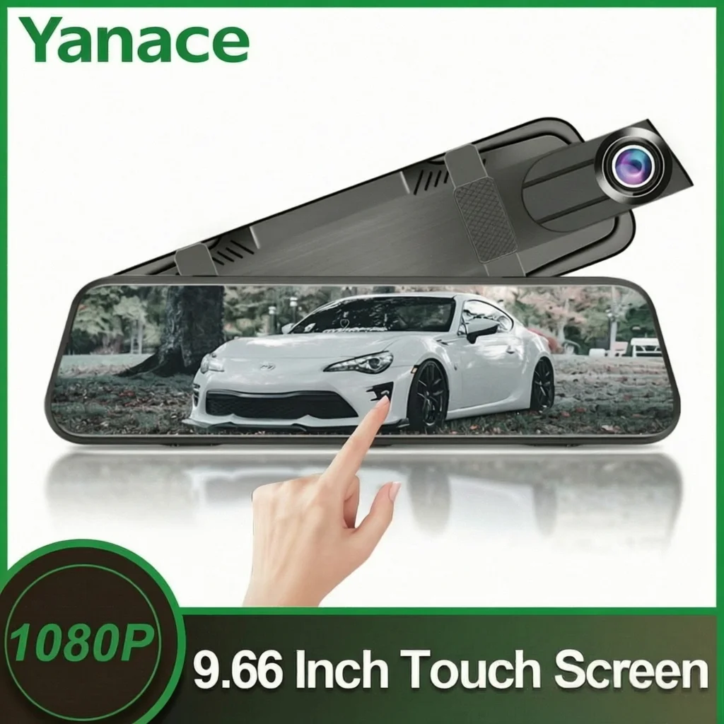 Yanace 1080P Dash Cam with 9.66-Inch Touch Screen Rearview Mirror Camera for Cars High-Definition Recording and Easy Operation