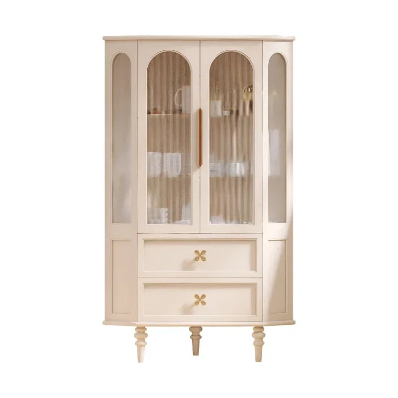 

French Minimalist Corner Cabinet Storage Wine Cabinet Household Storage Double et Cream Wind Edge Cabinet