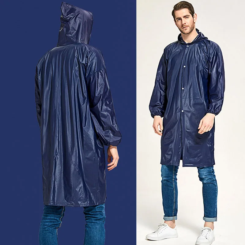 Thicken PVC Men\'s Motorcycle Waterproof Long Rain Poncho Women One Piece Raincoat Overalls Hooded for Outdoor Hiking Travelling