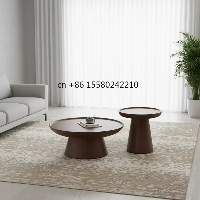 for Oak Round Solid Wood Modern Durable Coffee Table with Walnut Finish Designer Italian Style for Living Room 1 Year