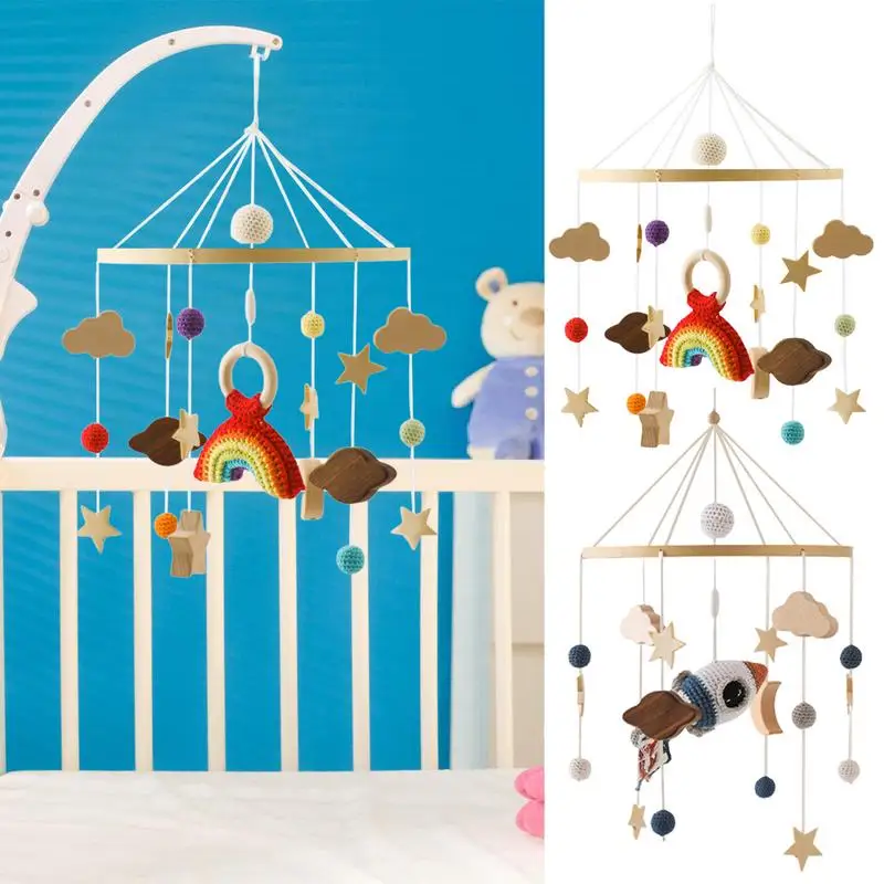 

Rotating Mobile Bed Bell Wooden Nursery Toys Soother Toy Rotating Decorative Wind Chime Crib and Bed Bell for 0-3 Year Old