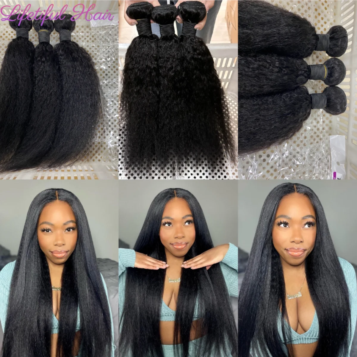 Kinky STRAIGHT Human Hair Bundles 1/3/4 Yaki Bundles 28 30 32 นิ้วบราซิลดิบต่อผมมนุษย์สําหรับผู้หญิง