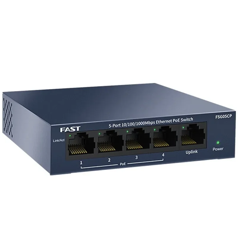 FAST FSG05CP 5-Port-Gigabit-PoE-Switch, 4 x 15,4-W-Ausgang, bis zu 260 m PoE-Switch mit erweiterter Reichweite, Gigabit-Plug-and-Play