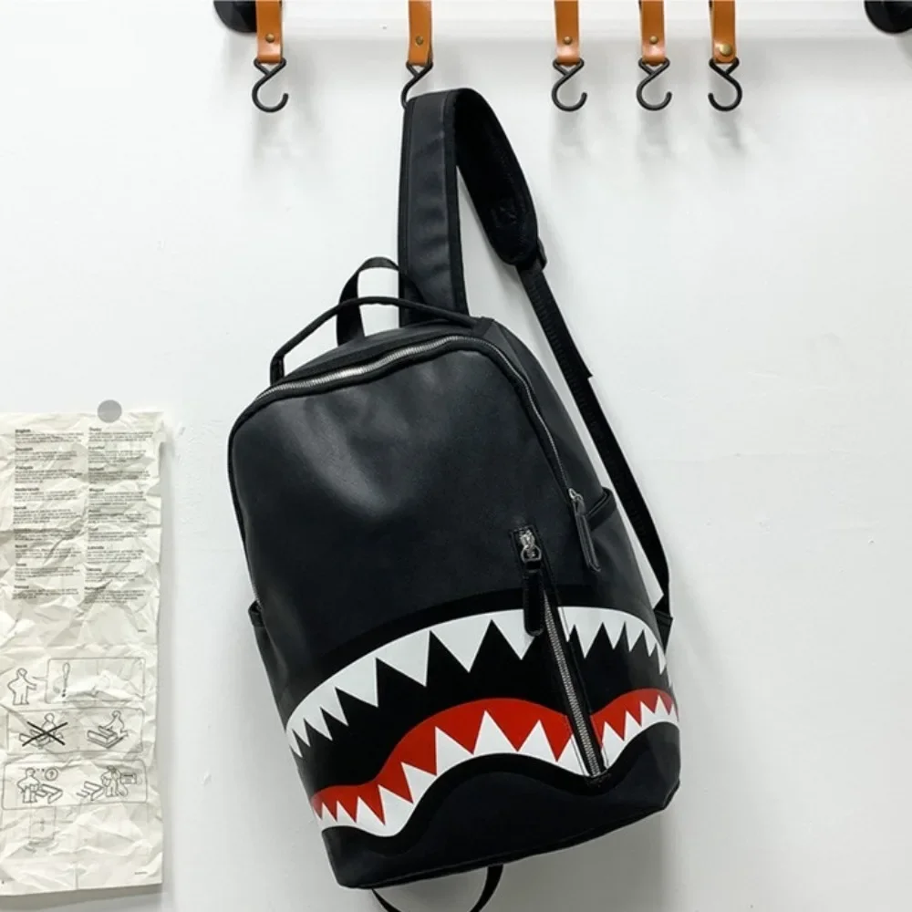 Fashion PU Leather Diaper Bags  Large Capacity Shark Shoulder Bag Rucksack Zipper Handbag School Bags Students